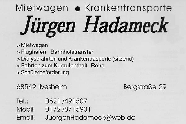 Mietwagen * Krankentransporte * Jürgen Hadameck